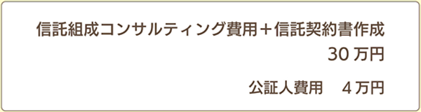 信託組成コンサルティング費用+信託契約書作成 30万円　公証人費用 4万円